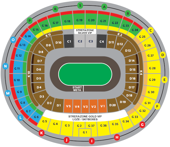 Map of sectors of the venue